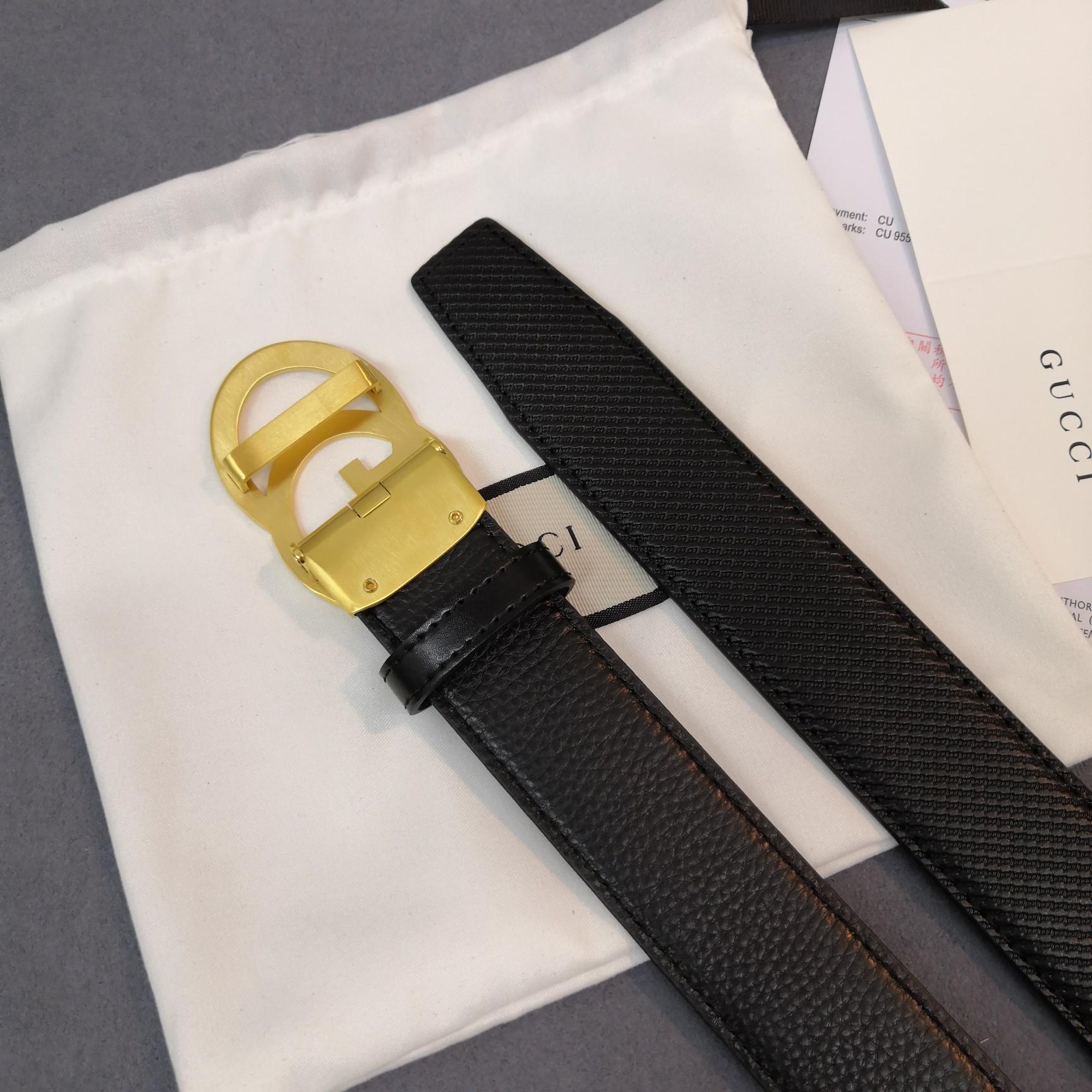 Thắt lưng nam Gucci khóa chữ g kép màu vàng TLGC64