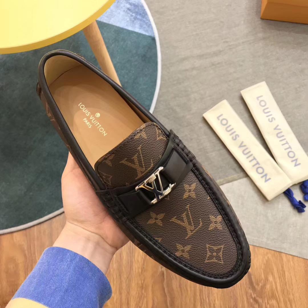 Giày lười Louis Vuitton like auth họa tiết hoa nâu GLLV87