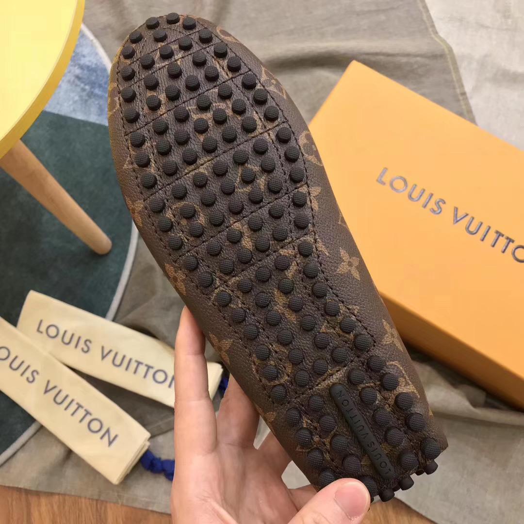 Giày lười Louis Vuitton like auth họa tiết hoa nâu GLLV87