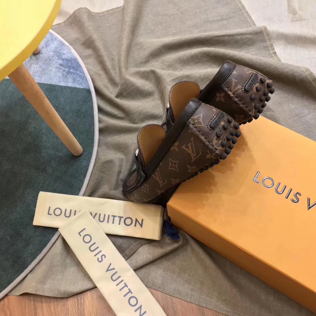 Giày lười Louis Vuitton like auth họa tiết hoa nâu GLLV87