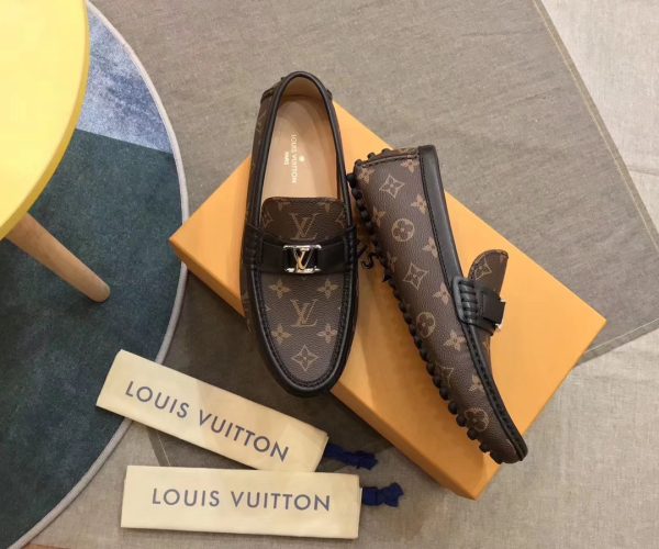 Giày lười Louis Vuitton like auth họa tiết hoa nâu GLLV87