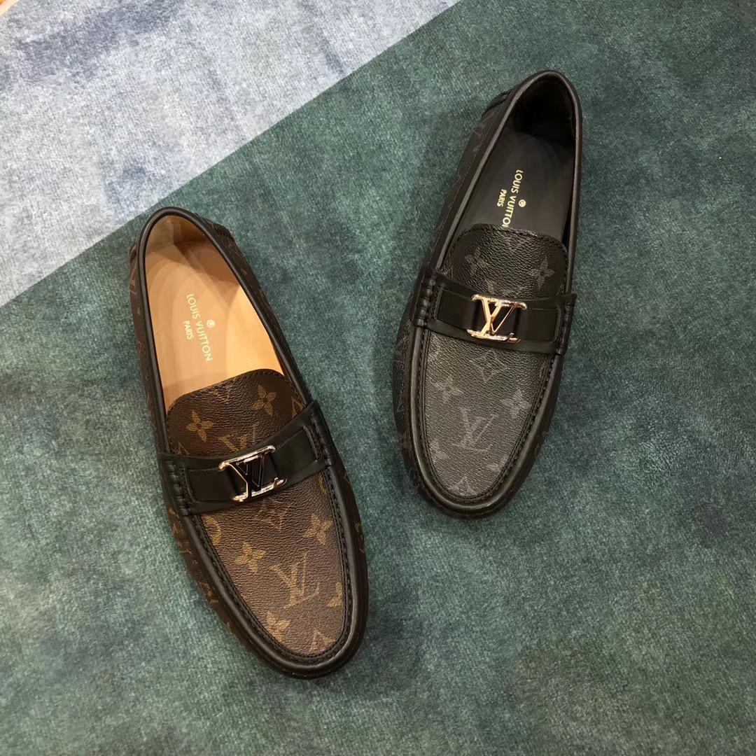 Giày lười Louis Vuitton like auth họa tiết hoa nâu GLLV87