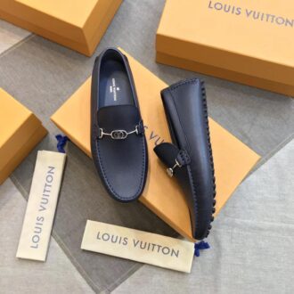 Giày lười Louis Vuitton like auth tag logo trơn màu xanh GLLV88