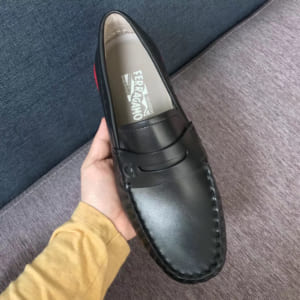 Giày lười Salvatore Ferragamo siêu cấp da trơn màu đen tag ẩn GLSF27