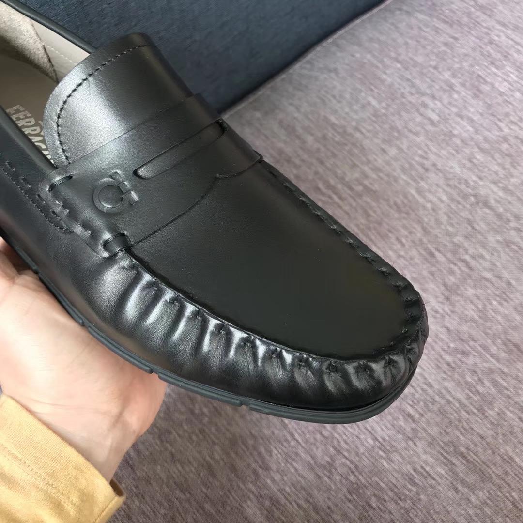 Giày lười Salvatore Ferragamo siêu cấp da trơn màu đen tag ẩn GLSF27