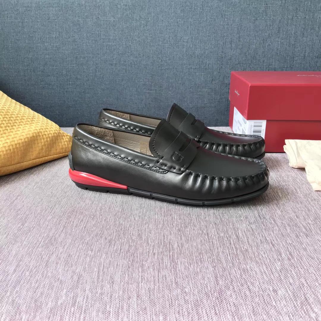 Giày lười Salvatore Ferragamo siêu cấp da trơn màu đen tag ẩn GLSF27