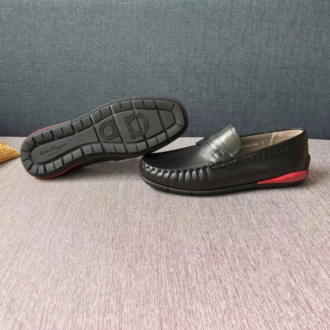 Giày lười Salvatore Ferragamo siêu cấp da trơn màu đen tag ẩn GLSF27