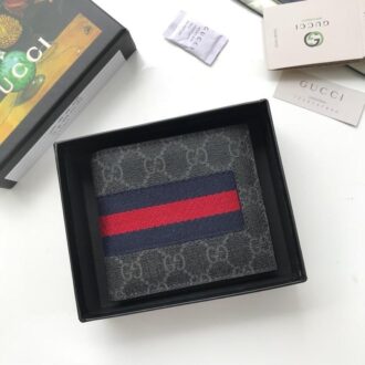 Ví nam Gucci siêu cấp bỏ túi họa tiết logo xanh viền kẻ đỏ VNG97