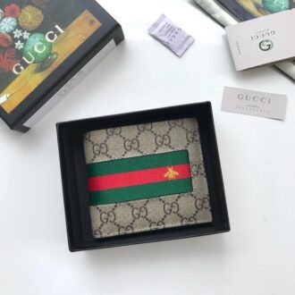 Ví nam Gucci siêu cấp bỏ túi họa tiết ong viền kẻ đỏ VNG95