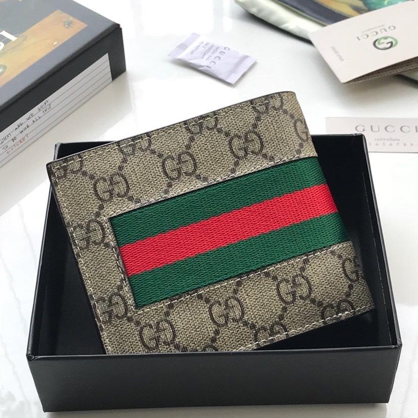 Ví nam Gucci siêu cấp bỏ túi họa tiết ong viền kẻ đỏ VNG95