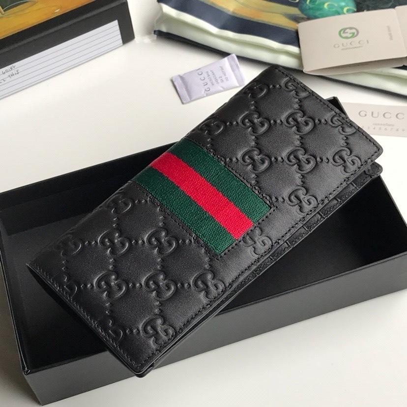 Ví nam Gucci siêu cấp gấp họa tiết dập logo viền kẻ đỏ VNG95
