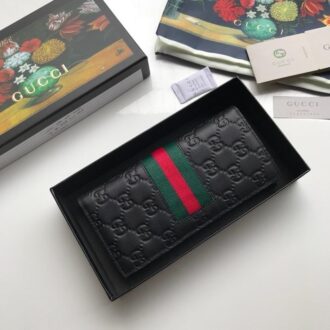 Ví nam Gucci siêu cấp gấp họa tiết dập logo viền kẻ đỏ VNG95