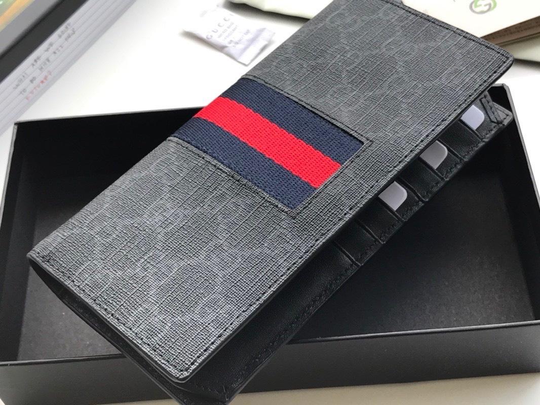 Ví nam Gucci siêu cấp gấp họa tiết logo viền kẻ đỏ VNG86