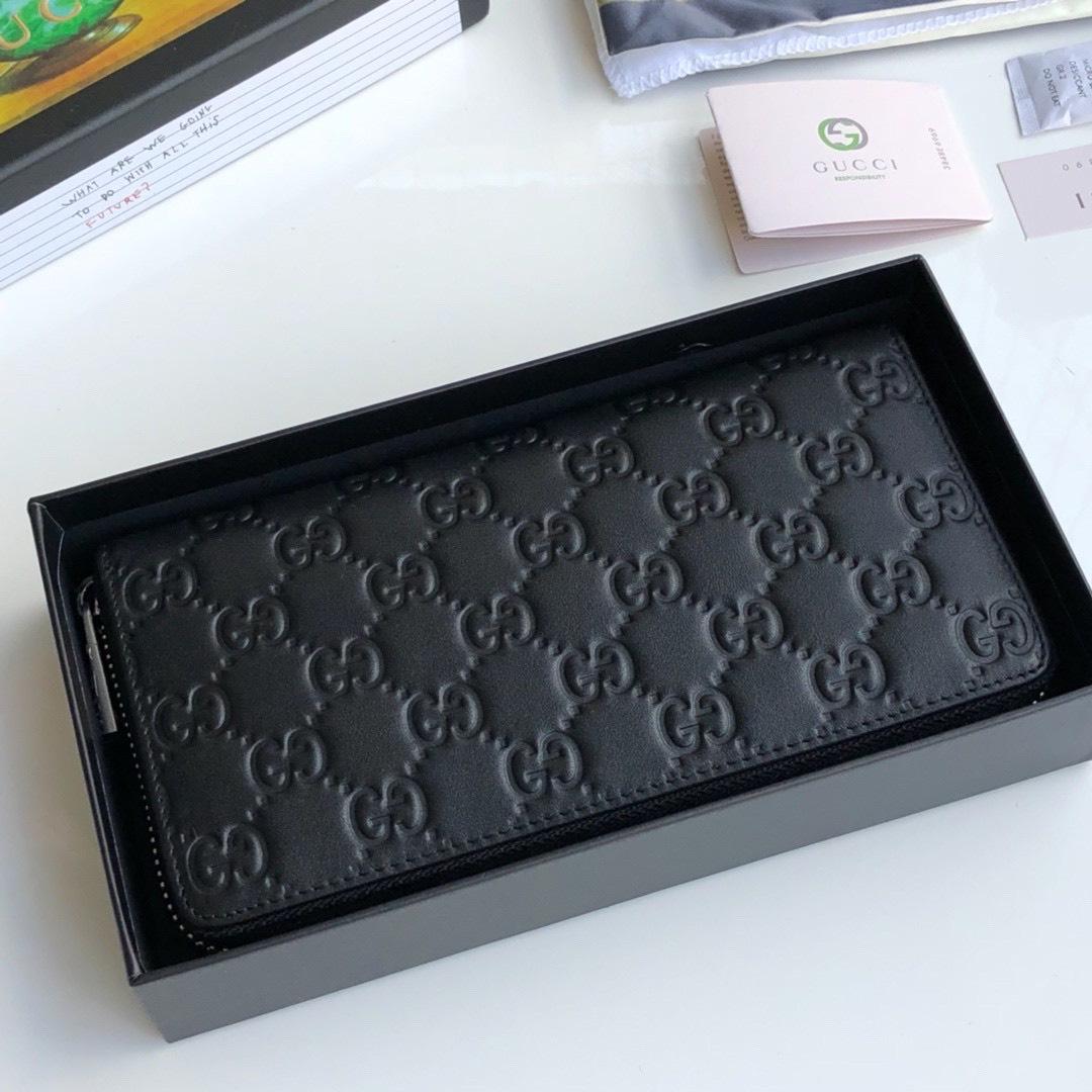 Ví nam Gucci siêu cấp khóa kéo họa tiết dập logo màu đen VNG91