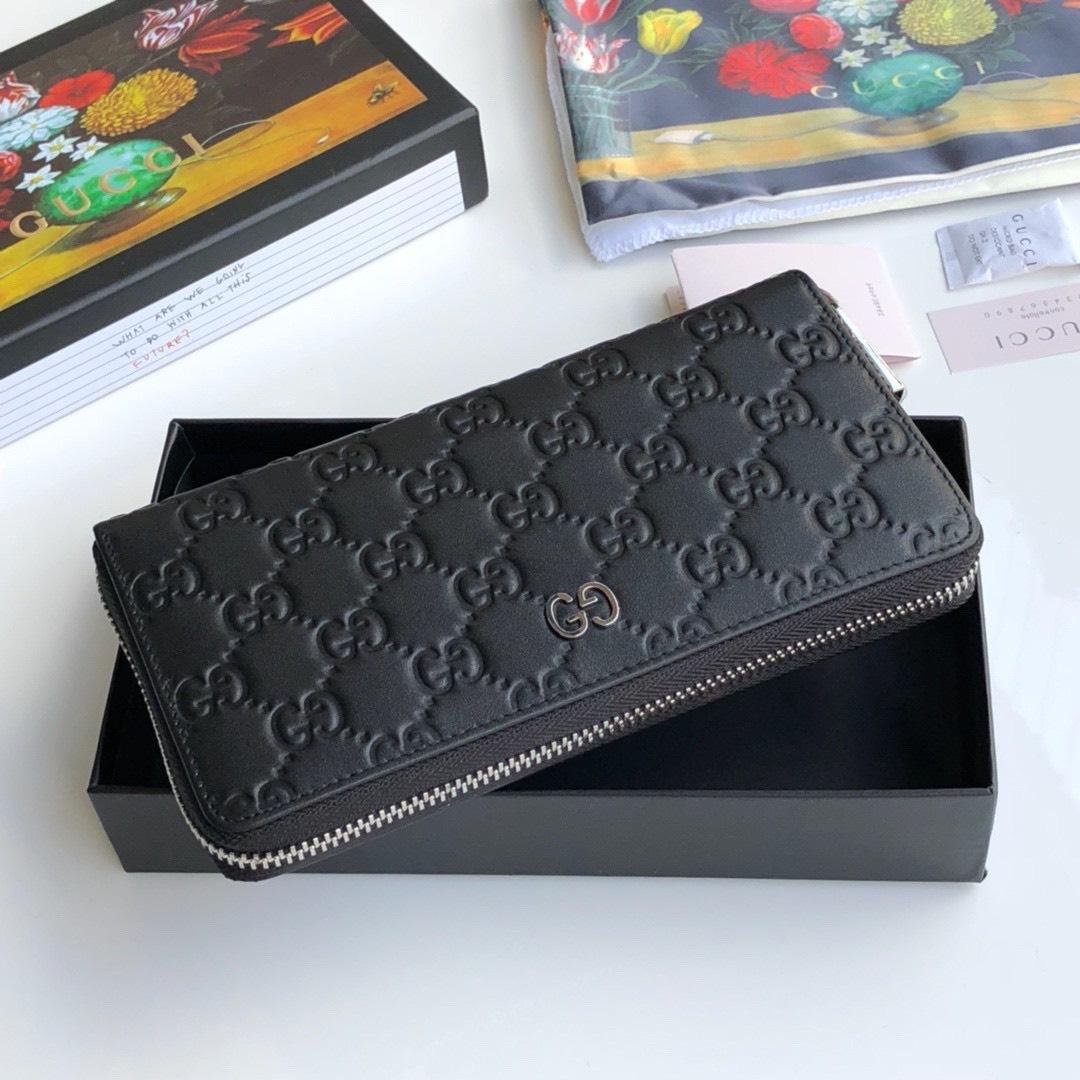 Ví nam Gucci siêu cấp khóa kéo họa tiết dập logo màu đen VNG91