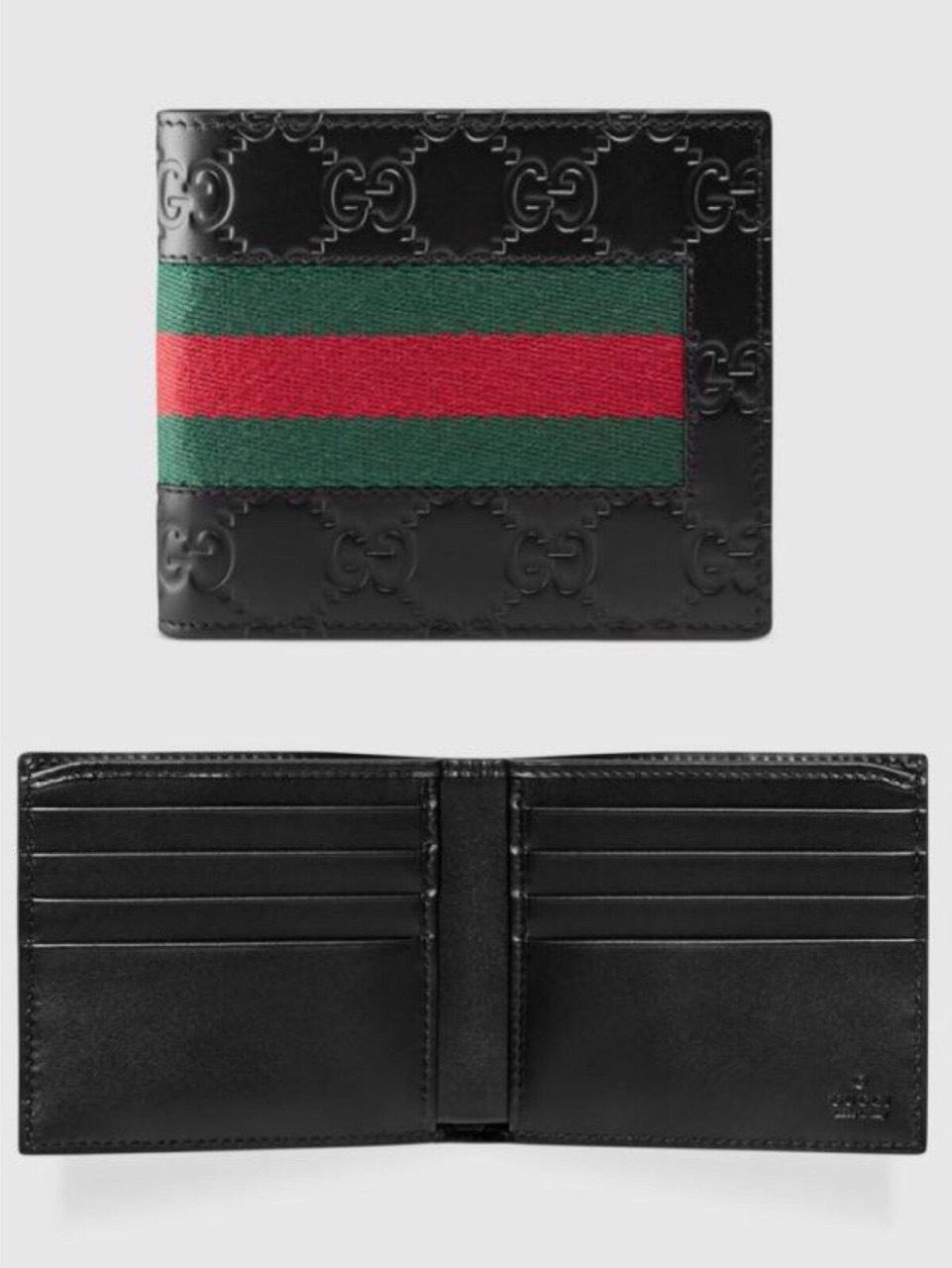 Ví nam Gucci siêu cấp họa tiết logo dập viền kẻ đỏ VNG87