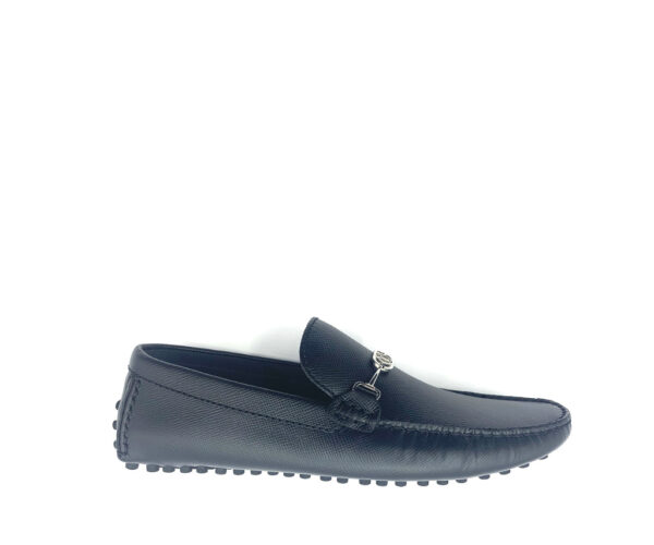 Giày lười Louis Vuitton like auth da taiga màu đen họa tiết logo nhỏ GLLV95