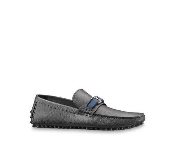 Giày lười Louis Vuitton like auth da taiga màu đen tag xanh GLLV92