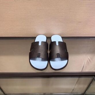 Dép Hermes nam siêu cấp họa tiết da sần màu đen lót xanh da trời DNH07