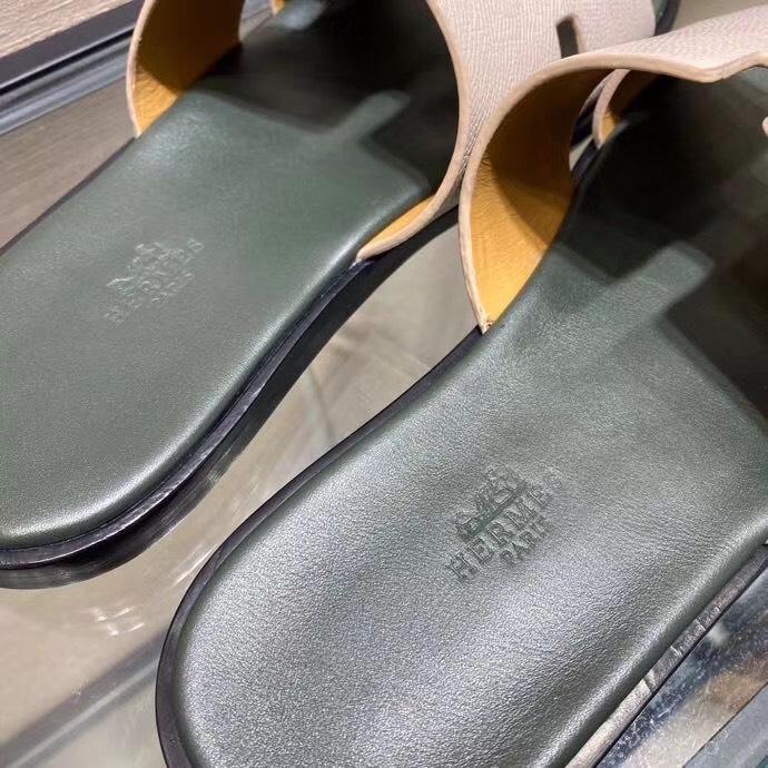 Dép Hermes siêu cấp nam họa tiết da sần màu kem DNH02