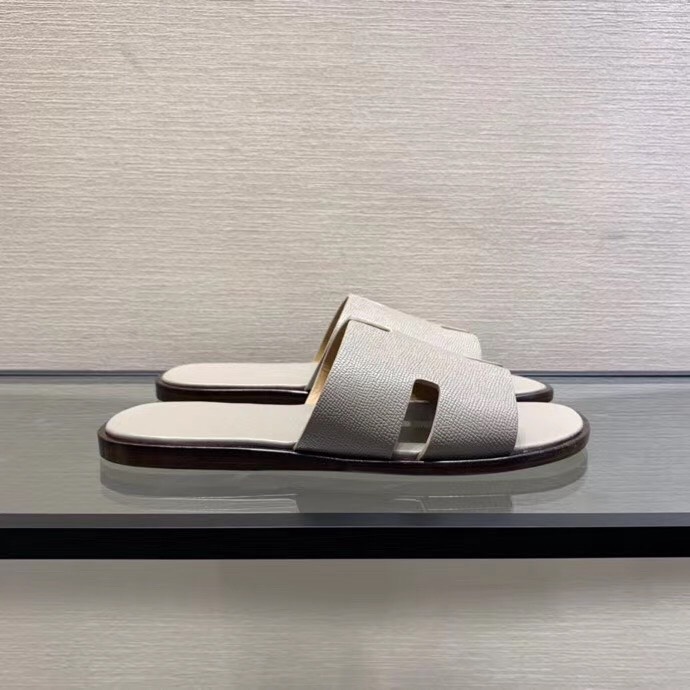 Dép Hermes nam siêu cấp họa tiết da sần màu kem viền kẻ đen DNH06 