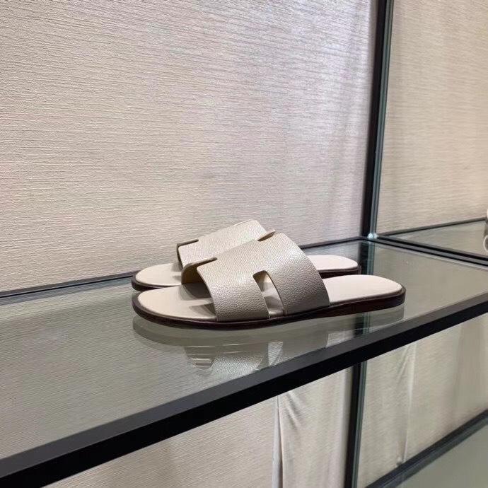 Dép Hermes nam siêu cấp họa tiết da sần màu kem viền kẻ đen DNH06 