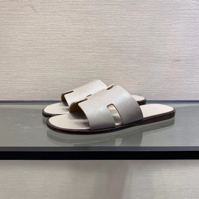 Dép Hermes nam siêu cấp họa tiết da sần màu kem viền kẻ đen DNH06 