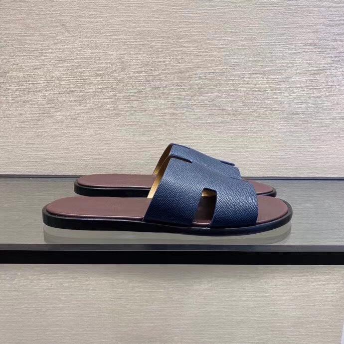 Dép Hermes nam siêu cấp họa tiết da sần màu xanh lót nâu DNH04