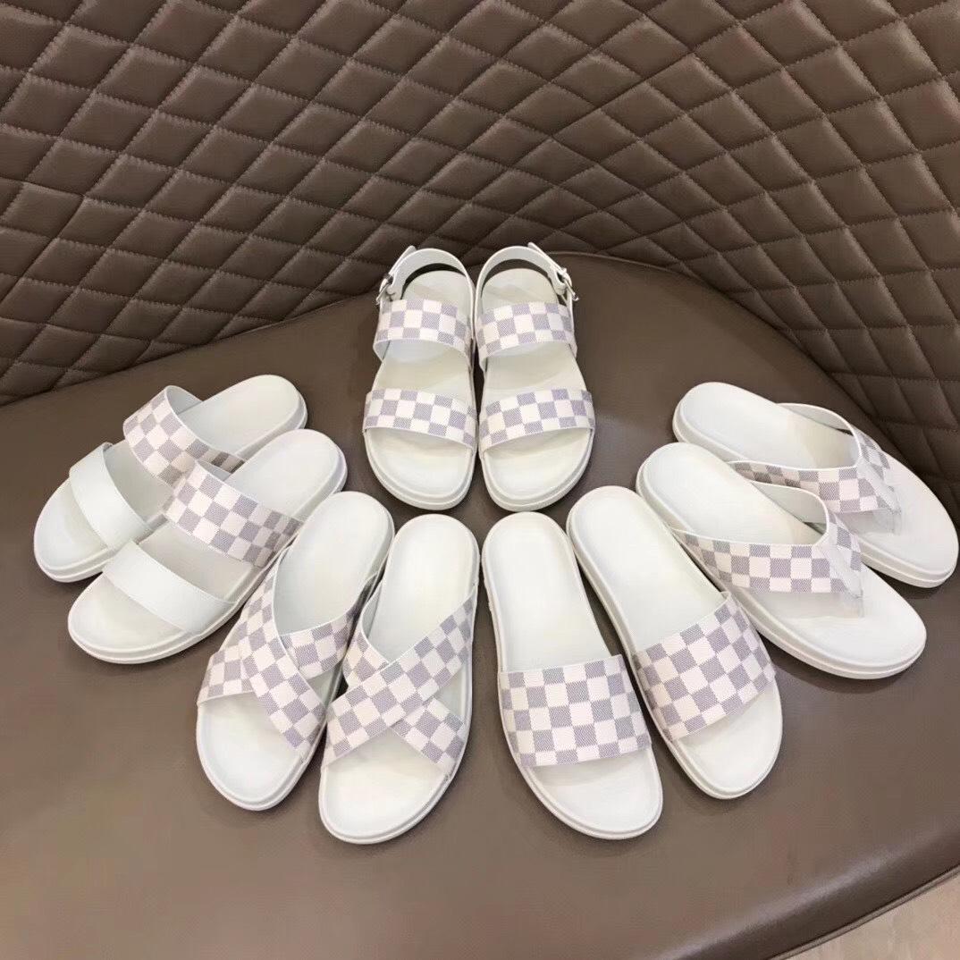 Dép Louis Vuitton siêu cấp nam đế trắng quai caro DLV16