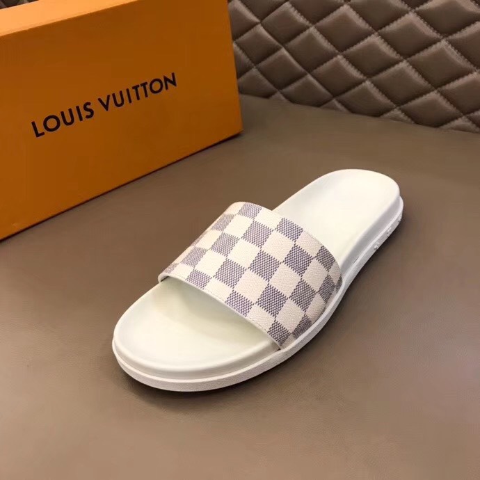 Dép Louis Vuitton siêu cấp nam đế trắng quai caro DLV16