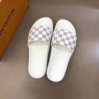 Dép Louis Vuitton siêu cấp nam đế trắng quai caro DLV16