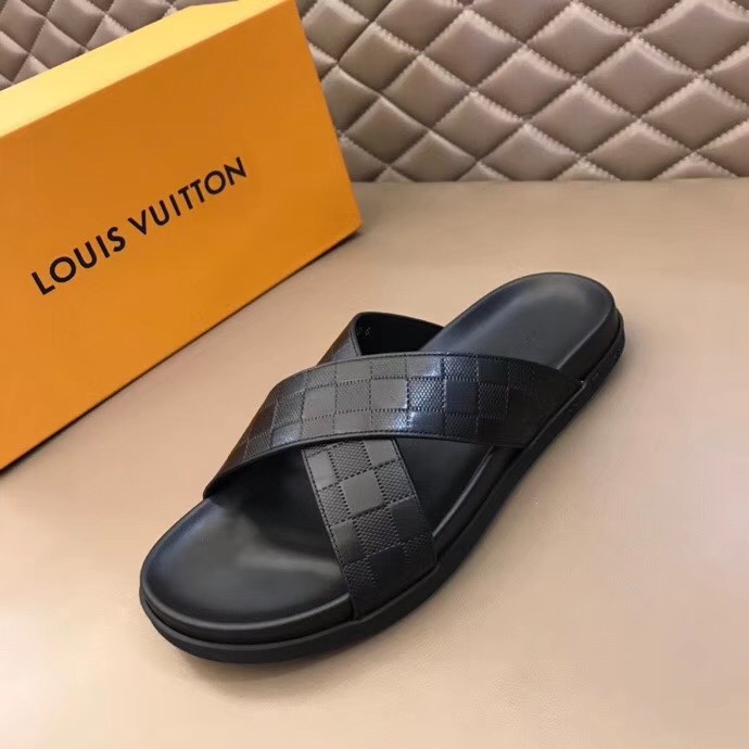Dép Louis Vuitton siêu cấp nam màu đen quai chéo DLV08
