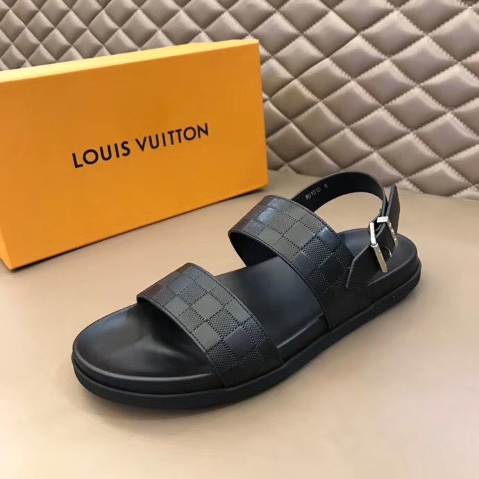 Dép Louis Vuitton siêu cấp nam màu đen quai hậu DLV10