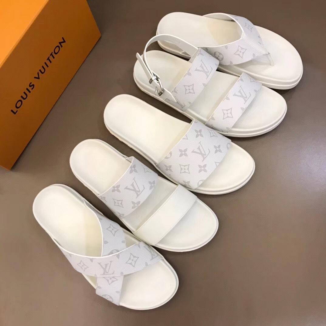 Dép Louis Vuitton siêu cấp nam màu trắng quai ngang DLV14