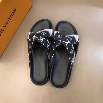 Dép Louis Vuitton siêu cấp nam quai chéo họa tiết quai trắng DLV23