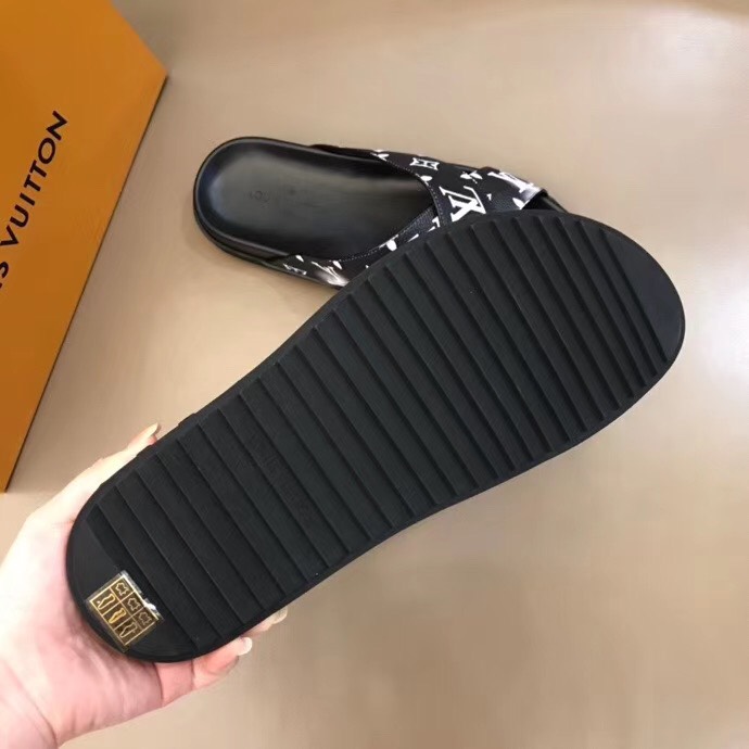 Dép Louis Vuitton siêu cấp nam quai chéo họa tiết quai trắng DLV23