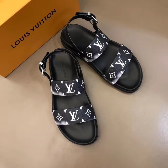 Dép Louis Vuitton siêu cấp nam quai hậu họa tiết loang trắng DLV20