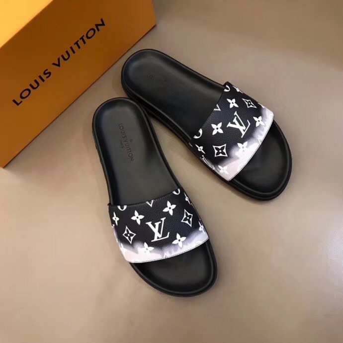 Dép Louis Vuitton siêu cấp nam quai ngang họa tiết loang trắng DLV21