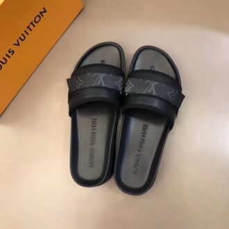 Dép Louis Vuitton siêu cấp nam quai ngang họa tiết logo DLV11