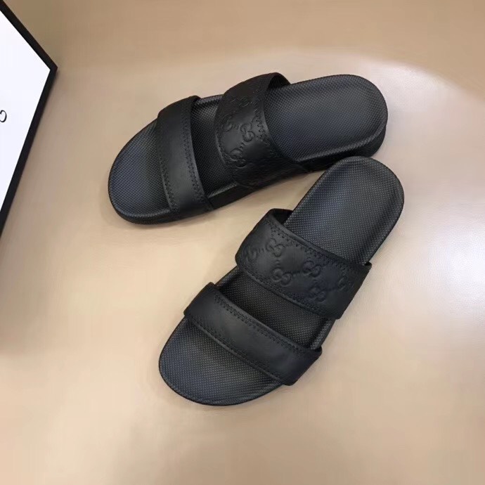 Dép nam Gucci siêu cấp hai quai da trơn màu đen DGC01