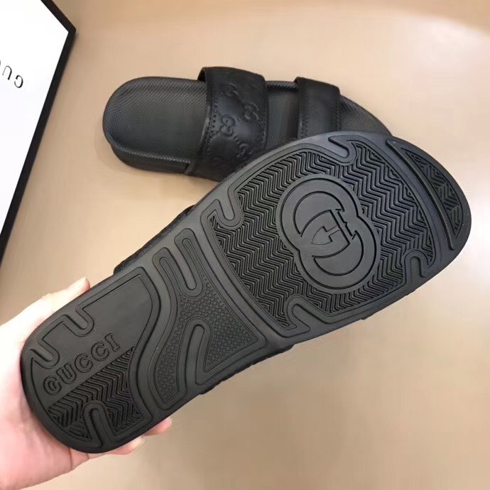 Dép nam Gucci siêu cấp hai quai da trơn màu đen DGC01