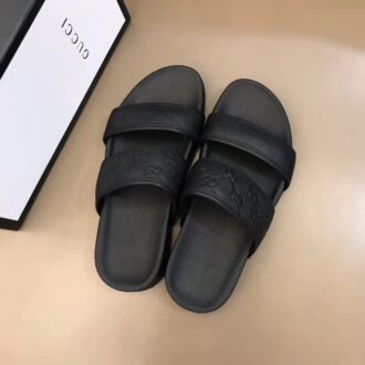 Dép nam Gucci siêu cấp hai quai da trơn màu đen DGC01