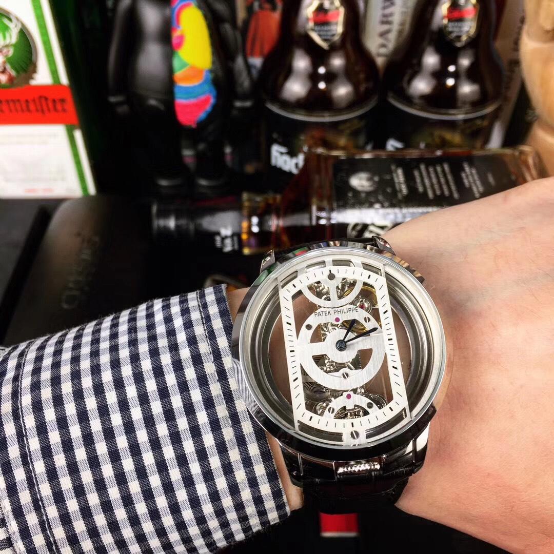 Đồng hồ Patek Philippe siêu cấp nam mặt trong suốt dây da DHP02