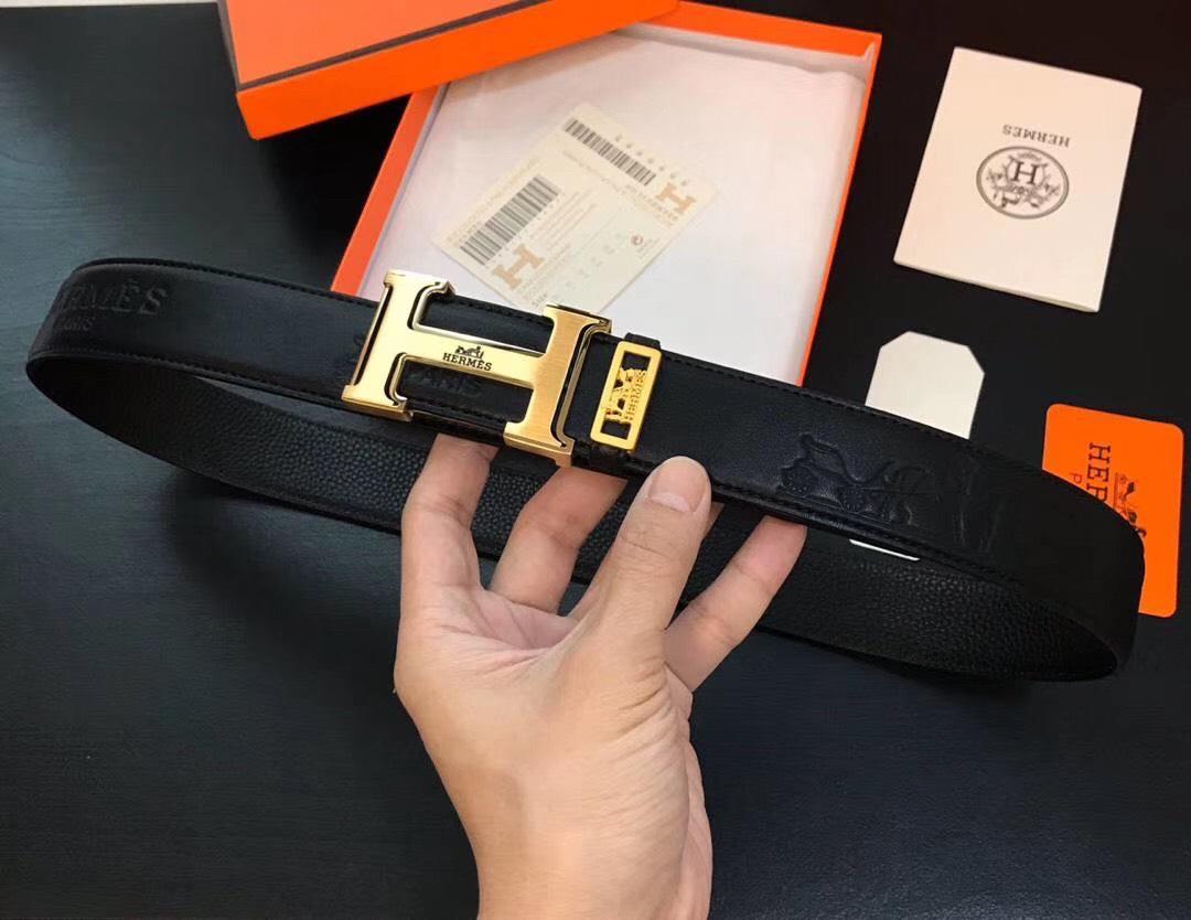 Thắt lưng nam Hermes siêu  họa tiết chữ H viền đen TLH41