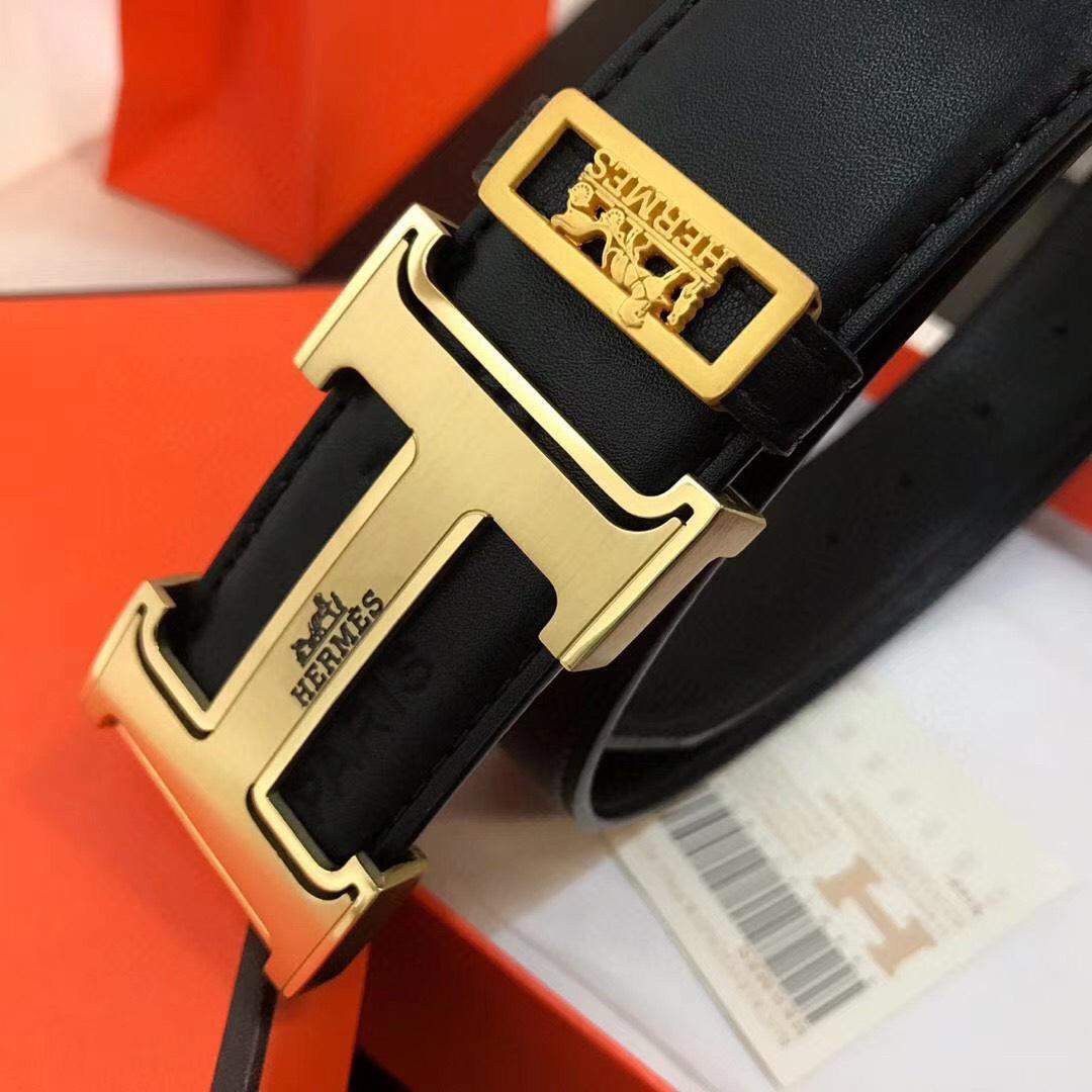 Thắt lưng nam Hermes siêu  họa tiết chữ H viền đen TLH41