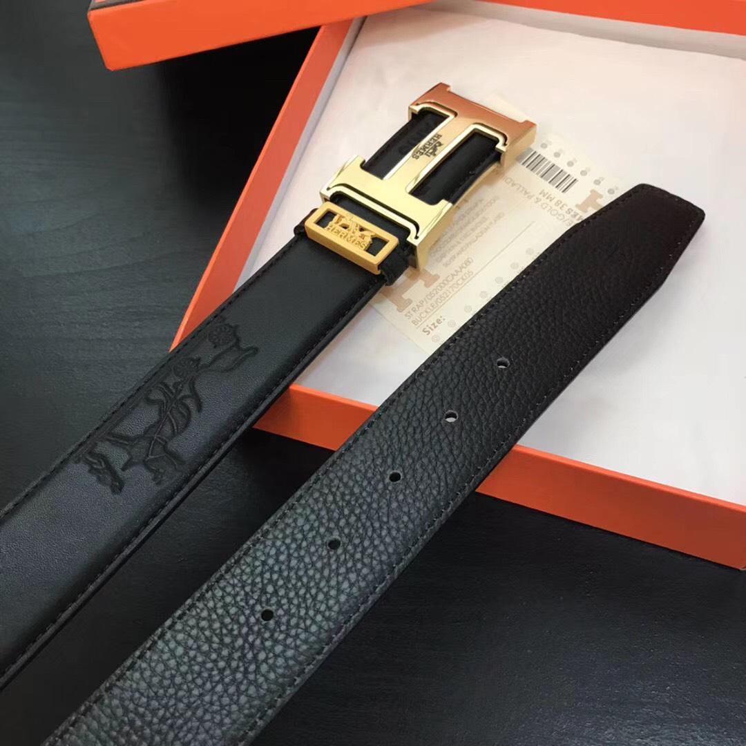 Thắt lưng nam Hermes siêu  họa tiết chữ H viền đen TLH41
