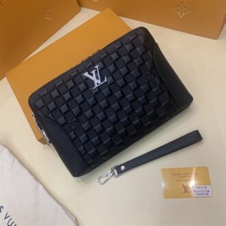 Ví nam Louis Vuitton siêu cấp cầm tay da dập caro khoá trắng VNLV64