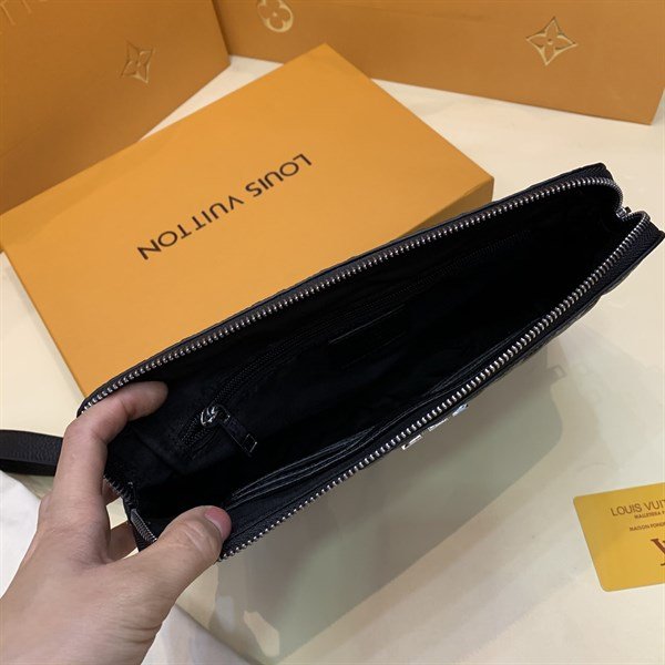 Ví nam Louis Vuitton siêu cấp cầm tay da dập caro khoá trắng VNLV64