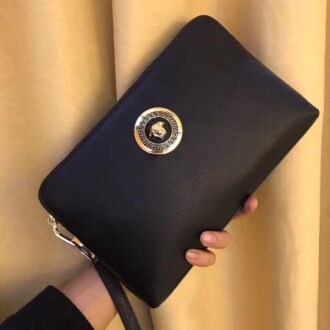 Ví nam Versace siêu cấp cầm tay họa tiết logo da đen trơn màu đen VNVS15