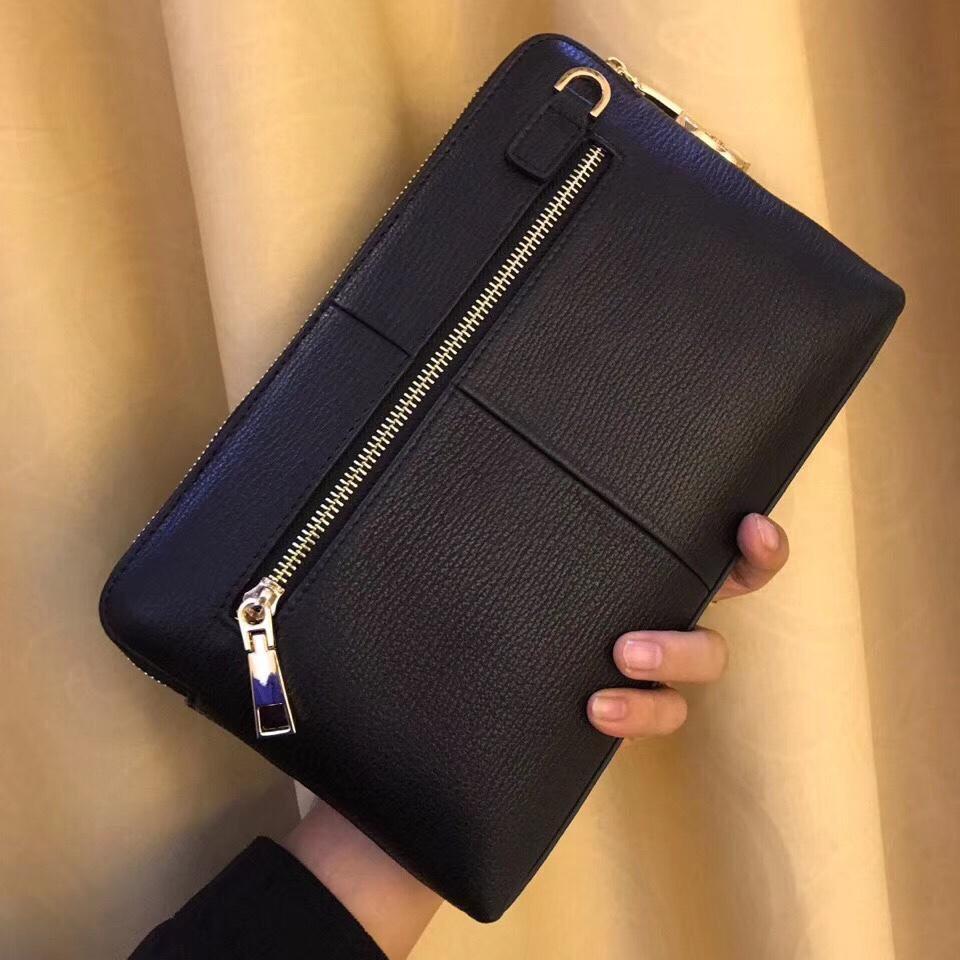 Ví nam Versace siêu cấp cầm tay họa tiết logo da đen trơn màu đen VNVS15